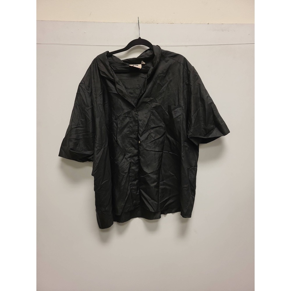 JP Collections Black Button Up Shirt Womens Size 28 Short Sleeve Top Blouse